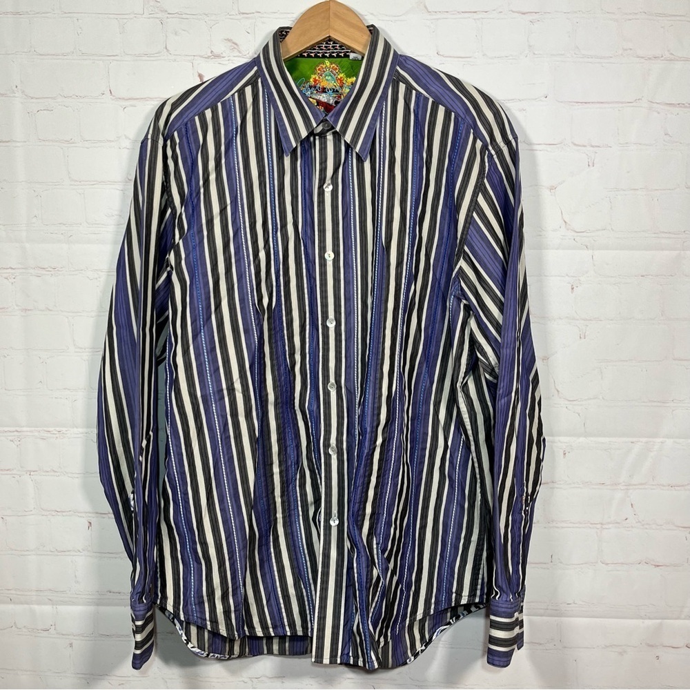 Robert Graham Shirt Mens XL Purple Stripe Button Up Classic Fit Flip Cuff